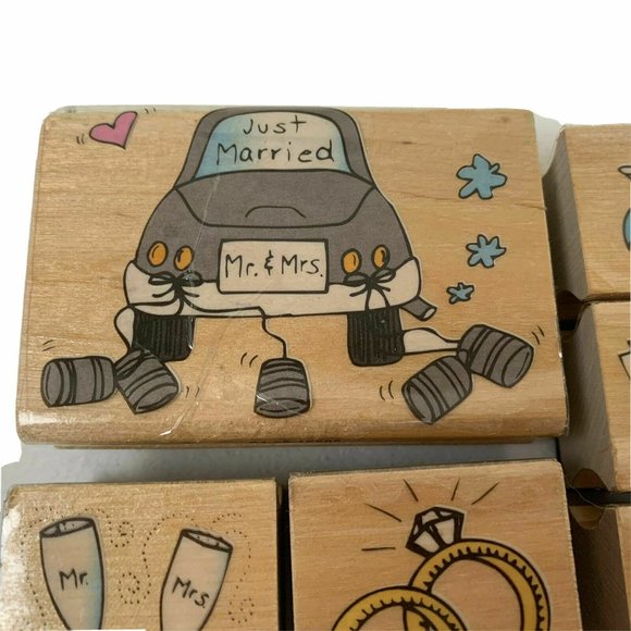 Rubber Stamps Lot of 6 Wedding Just Married Shower Wood Westwater Enterprises - Picture 2 of 10